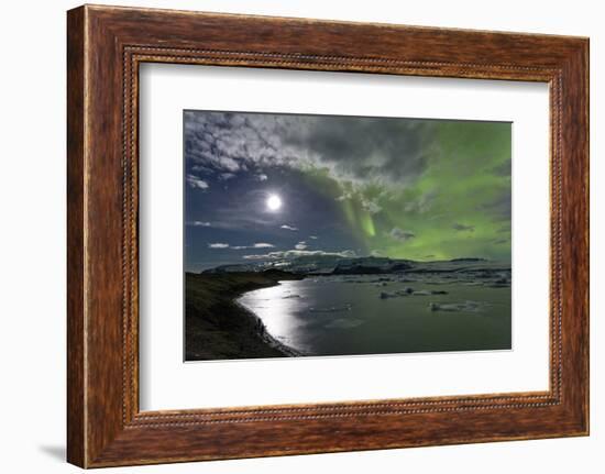 The Aurora Borealis (Northern Lights) over Jokulsarlon Glacial Lagoon, Vatnajokull National Park-Lee Frost-Framed Photographic Print