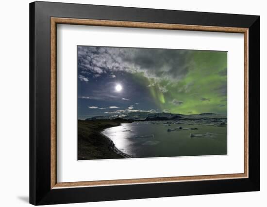 The Aurora Borealis (Northern Lights) over Jokulsarlon Glacial Lagoon, Vatnajokull National Park-Lee Frost-Framed Photographic Print