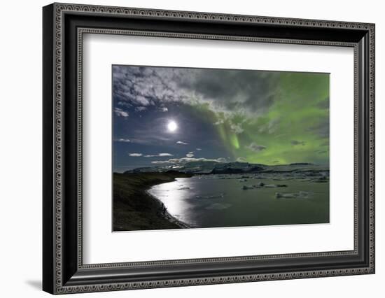 The Aurora Borealis (Northern Lights) over Jokulsarlon Glacial Lagoon, Vatnajokull National Park-Lee Frost-Framed Photographic Print