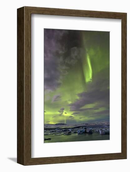 The Aurora Borealis (Northern Lights) over Jokulsarlon Glacial Lagoon, Vatnajokull National Park-Lee Frost-Framed Photographic Print