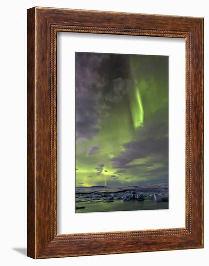 The Aurora Borealis (Northern Lights) over Jokulsarlon Glacial Lagoon, Vatnajokull National Park-Lee Frost-Framed Photographic Print