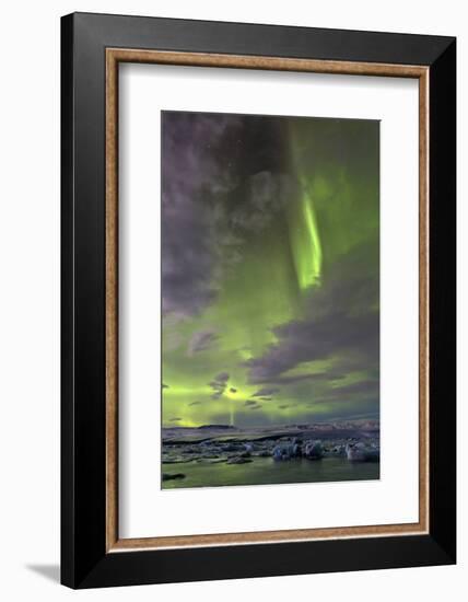 The Aurora Borealis (Northern Lights) over Jokulsarlon Glacial Lagoon, Vatnajokull National Park-Lee Frost-Framed Photographic Print