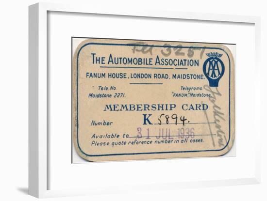 'The Automobile Association: Membership card', 1936-Unknown-Framed Giclee Print