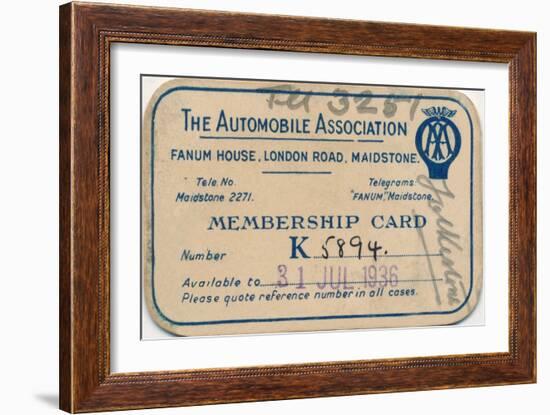 'The Automobile Association: Membership card', 1936-Unknown-Framed Giclee Print