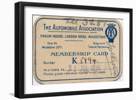 'The Automobile Association: Membership card', 1936-Unknown-Framed Giclee Print