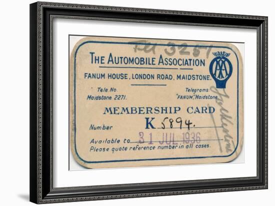 'The Automobile Association: Membership card', 1936-Unknown-Framed Giclee Print