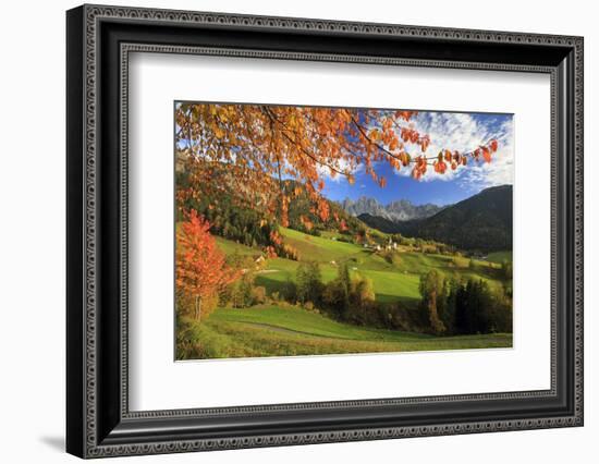 The Autumn Colors of a Tree Overlooking Val Di Funes and St. Magdalena Village-Roberto Moiola-Framed Photographic Print