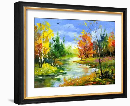 The Autumn Landscape Executed By Oil On A Canvas-balaikin2009-Framed Art Print