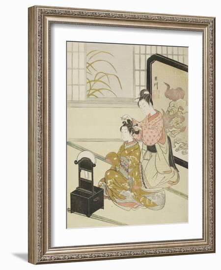 The Autumn Moon in the Mirror (Kyodai No Shugetsu), C.1766-Suzuki Harunobu-Framed Giclee Print