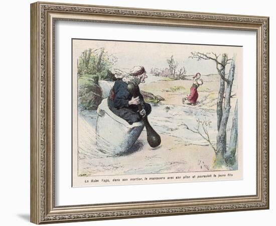 The Baba Yaga Chases the Girl in a Pestle-Edouard Zier-Framed Art Print