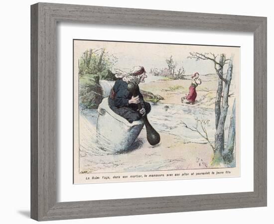 The Baba Yaga Chases the Girl in a Pestle-Edouard Zier-Framed Art Print