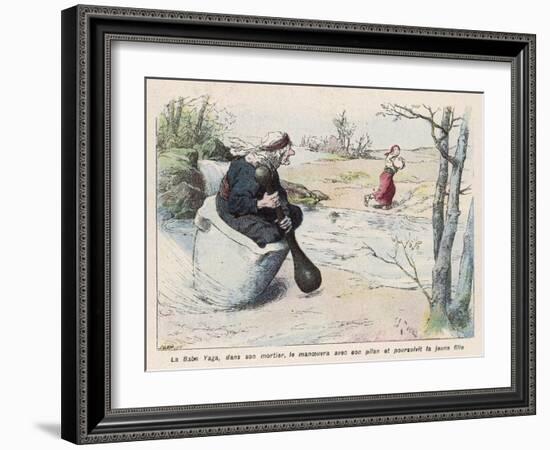 The Baba Yaga Chases the Girl in a Pestle-Edouard Zier-Framed Art Print