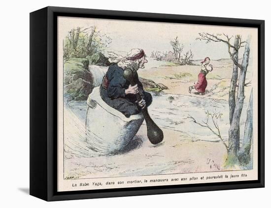 The Baba Yaga Chases the Girl in a Pestle-Edouard Zier-Framed Stretched Canvas