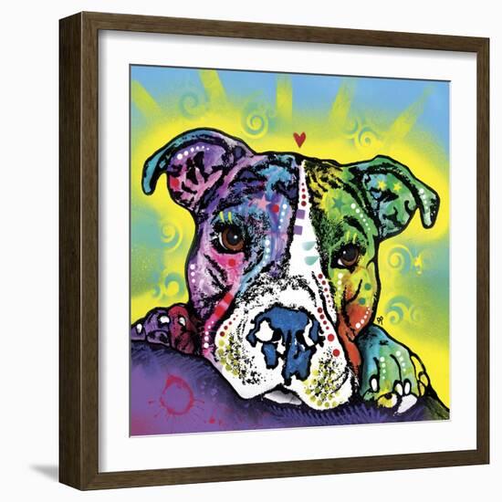 The Baby Pit Bull, Dogs, Pets, Animals,Baby, Pit bulls, Yellow glow, Star burst, Rays, white snout-Russo Dean-Framed Giclee Print