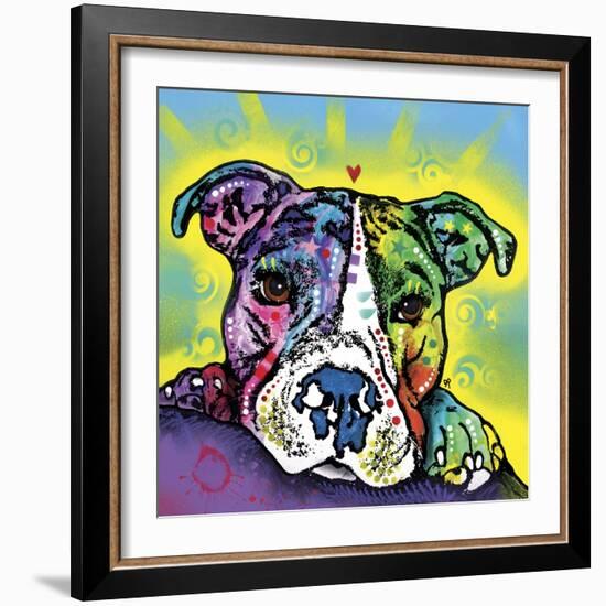 The Baby Pit Bull, Dogs, Pets, Animals,Baby, Pit bulls, Yellow glow, Star burst, Rays, white snout-Russo Dean-Framed Giclee Print