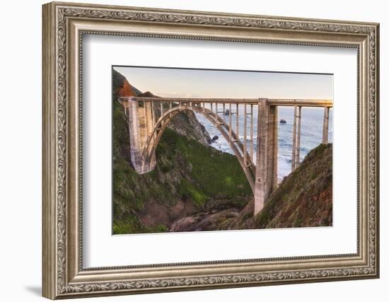 The backside view of Bixby Bridge against the Pacific Ocean-Sheila Haddad-Framed Photographic Print