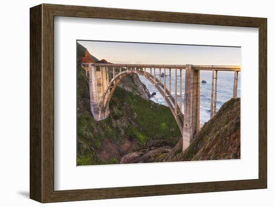 The backside view of Bixby Bridge against the Pacific Ocean-Sheila Haddad-Framed Photographic Print