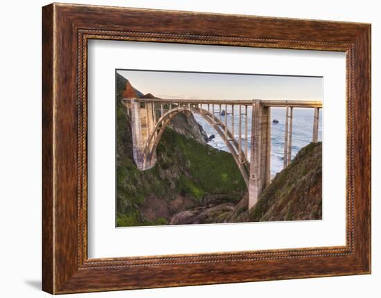 The backside view of Bixby Bridge against the Pacific Ocean-Sheila Haddad-Framed Photographic Print