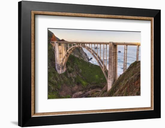 The backside view of Bixby Bridge against the Pacific Ocean-Sheila Haddad-Framed Photographic Print