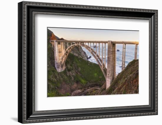 The backside view of Bixby Bridge against the Pacific Ocean-Sheila Haddad-Framed Photographic Print