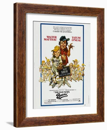 THE BAD NEWS BEARS, US poster, from left: Tatum O'Neal, Walter Matthau, 1976-null-Framed Art Print