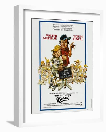 THE BAD NEWS BEARS, US poster, from left: Tatum O'Neal, Walter Matthau, 1976-null-Framed Art Print