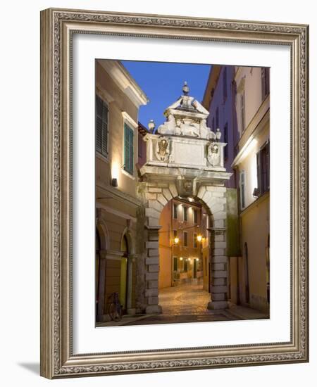 The Balbi Arch and Pedestrianized Grisia Illuminated at Dusk, Rovinj (Rovigno), Istria, Croatia-Ruth Tomlinson-Framed Photographic Print