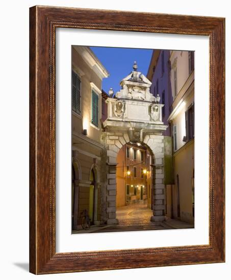 The Balbi Arch and Pedestrianized Grisia Illuminated at Dusk, Rovinj (Rovigno), Istria, Croatia-Ruth Tomlinson-Framed Photographic Print