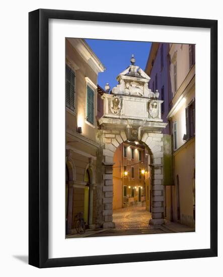 The Balbi Arch and Pedestrianized Grisia Illuminated at Dusk, Rovinj (Rovigno), Istria, Croatia-Ruth Tomlinson-Framed Photographic Print