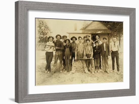 The Ball Team Composed Mostly of Glassworkers. Indiana, 1908 (Sepia Photo)-Lewis Wickes Hine-Framed Giclee Print