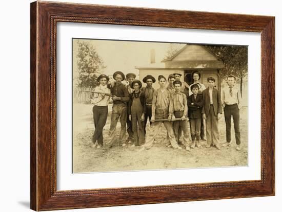 The Ball Team Composed Mostly of Glassworkers. Indiana, 1908 (Sepia Photo)-Lewis Wickes Hine-Framed Giclee Print