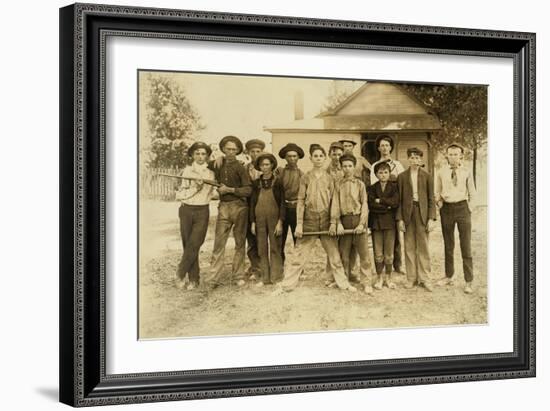 The Ball Team Composed Mostly of Glassworkers. Indiana, 1908 (Sepia Photo)-Lewis Wickes Hine-Framed Giclee Print