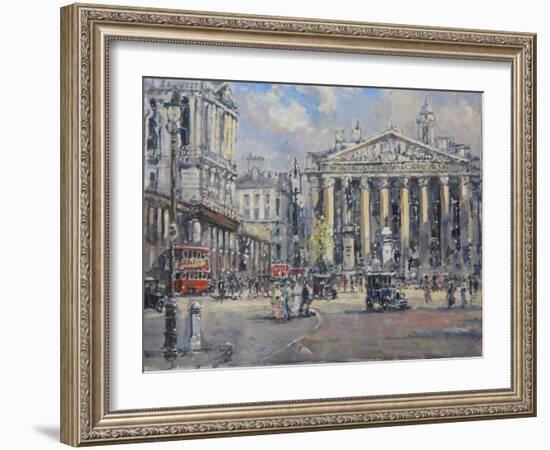 The Bank Crossing, the Royal Exchange and the Bank of England C.1930-John Sutton-Framed Giclee Print