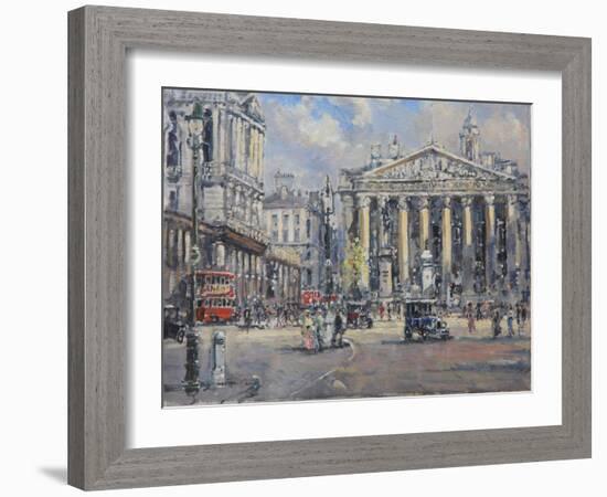 The Bank Crossing, the Royal Exchange and the Bank of England C.1930-John Sutton-Framed Giclee Print