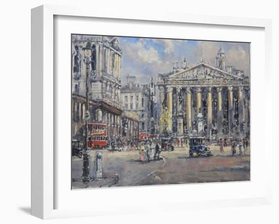 The Bank Crossing, the Royal Exchange and the Bank of England C.1930-John Sutton-Framed Giclee Print