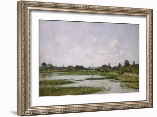 The Banks of the River Touques at Trouville during the Spring Tides (Oil on Canvas)-Eugene Louis Boudin-Framed Giclee Print