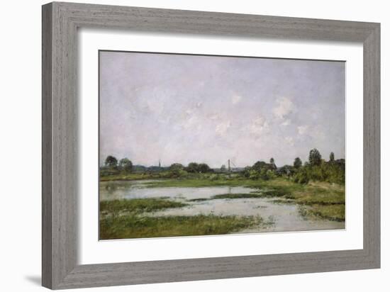 The Banks of the River Touques at Trouville during the Spring Tides (Oil on Canvas)-Eugene Louis Boudin-Framed Giclee Print