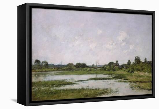 The Banks of the River Touques at Trouville during the Spring Tides (Oil on Canvas)-Eugene Louis Boudin-Framed Premier Image Canvas