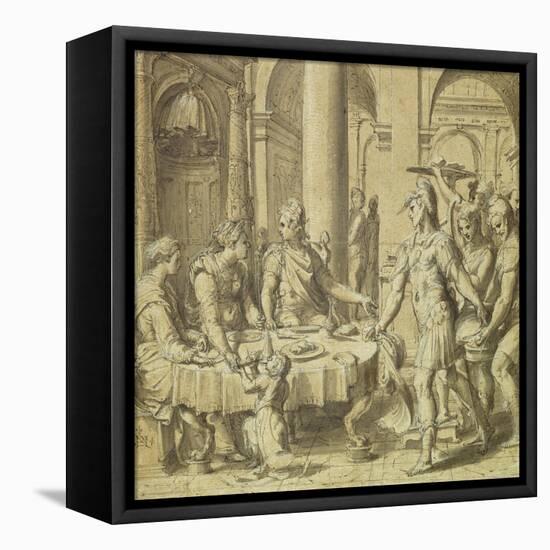 The Banquet of Dido and Aeneas, Model for a Tapestry in the Story of Aeneas Series, C.1532-Perino Del Vaga-Framed Premier Image Canvas