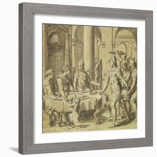 The Banquet of Dido and Aeneas, Model for a Tapestry in the Story of Aeneas Series, C.1532-Perino Del Vaga-Framed Giclee Print