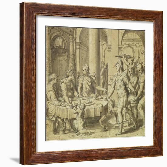 The Banquet of Dido and Aeneas, Model for a Tapestry in the Story of Aeneas Series, C.1532-Perino Del Vaga-Framed Giclee Print