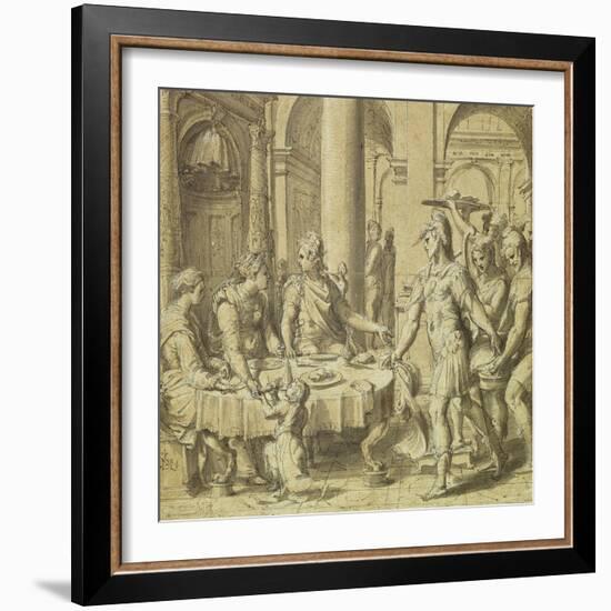 The Banquet of Dido and Aeneas, Model for a Tapestry in the Story of Aeneas Series, C.1532-Perino Del Vaga-Framed Giclee Print