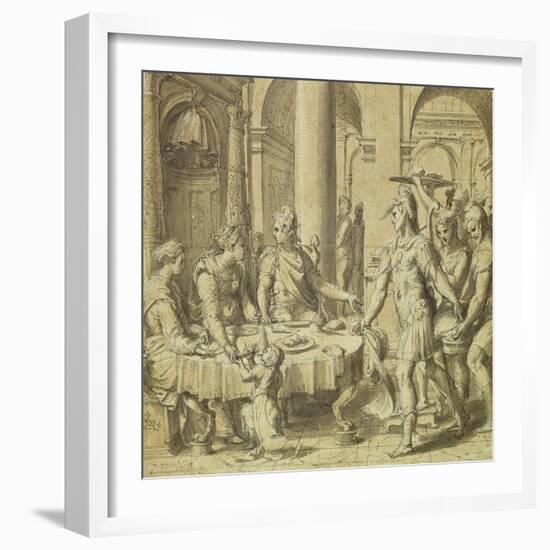 The Banquet of Dido and Aeneas, Model for a Tapestry in the Story of Aeneas Series, C.1532-Perino Del Vaga-Framed Giclee Print