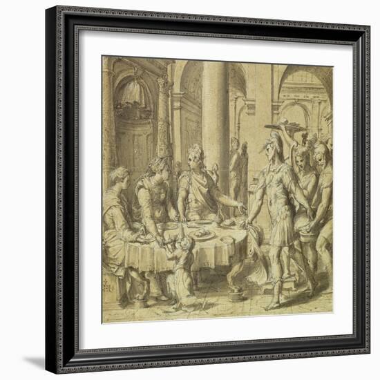 The Banquet of Dido and Aeneas, Model for a Tapestry in the Story of Aeneas Series, C.1532-Perino Del Vaga-Framed Giclee Print
