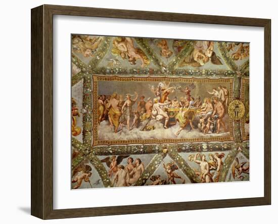 The Banquet of the Gods, Ceiling Painting of the Courtship and Marriage of Cupid and Psyche-Raphael-Framed Giclee Print