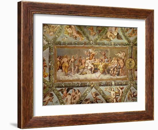 The Banquet of the Gods, Ceiling Painting of the Courtship and Marriage of Cupid and Psyche-Raphael-Framed Giclee Print