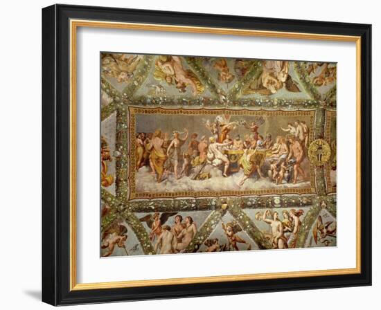 The Banquet of the Gods, Ceiling Painting of the Courtship and Marriage of Cupid and Psyche-Raphael-Framed Giclee Print