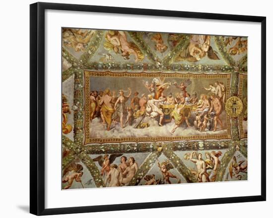 The Banquet of the Gods, Ceiling Painting of the Courtship and Marriage of Cupid and Psyche-Raphael-Framed Giclee Print