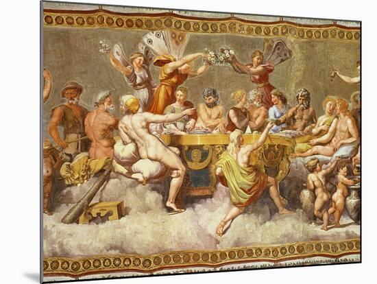 The Banquet of the Gods, Ceiling Painting of the Courtship and Marriage of Cupid and Psyche-Raphael-Mounted Giclee Print