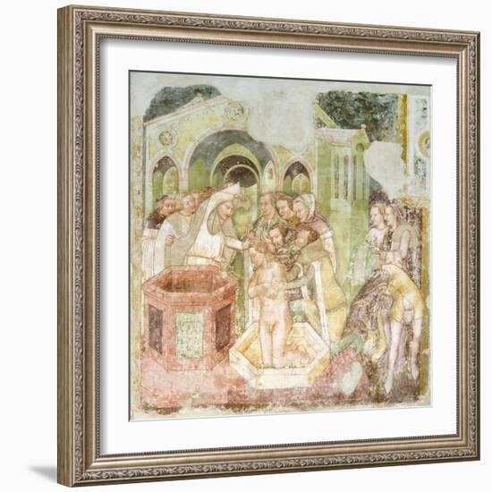 The Baptism of the Prince of England, Detail from the Fresco Legend of St Ursula, 1360-1366-Tommaso Da Modena Tommaso Da Modena-Framed Giclee Print